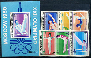 Болгария, 1979, Олимпиада 1980, Гимнастика, 6 марок +блок
